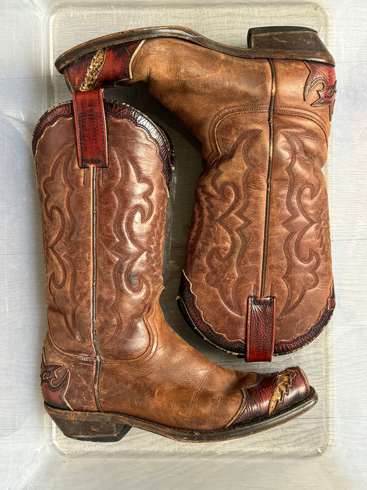 Vintage Sendra Cowboy Square Toe Western Leather Boots